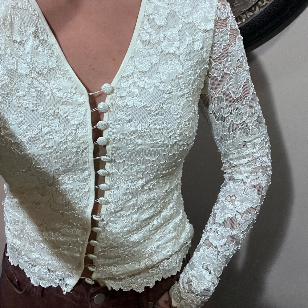 Vintage Bisou Bisou Cream Lace Blouse